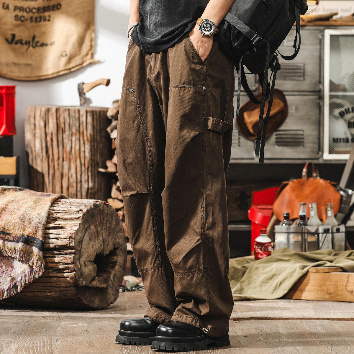 美拉德復古工裝褲子男款夏季潮牌寬鬆闊腿褲透氣直筒休閒長褲