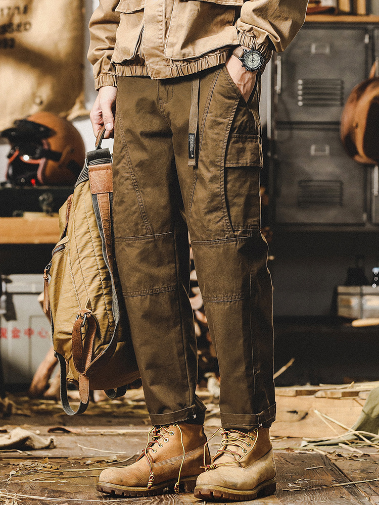 美式復古工裝褲子男秋冬款寬鬆直筒2024年潮牌戶外機能男士休閒褲