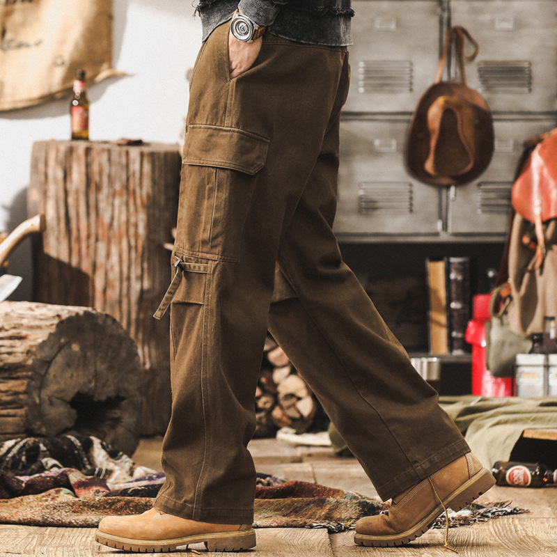 美式復古卡其色工裝褲子男春季潮牌寬鬆直筒褲男2025新款休閒長褲