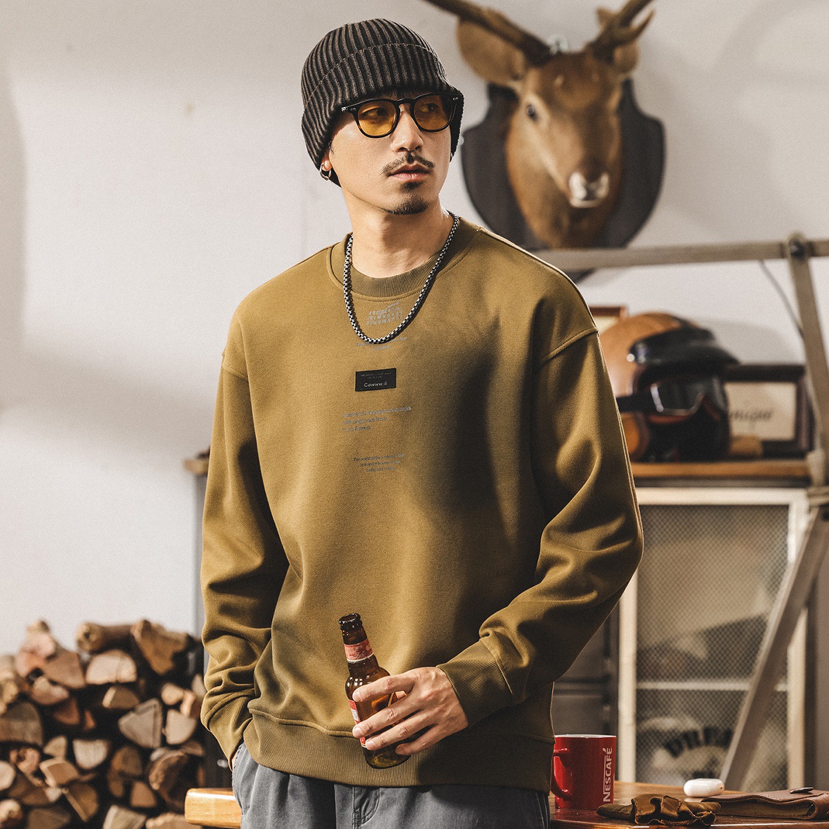 美式復古360g重磅衛衣男寬鬆大碼男裝2025新款做舊水洗秋季上衣男