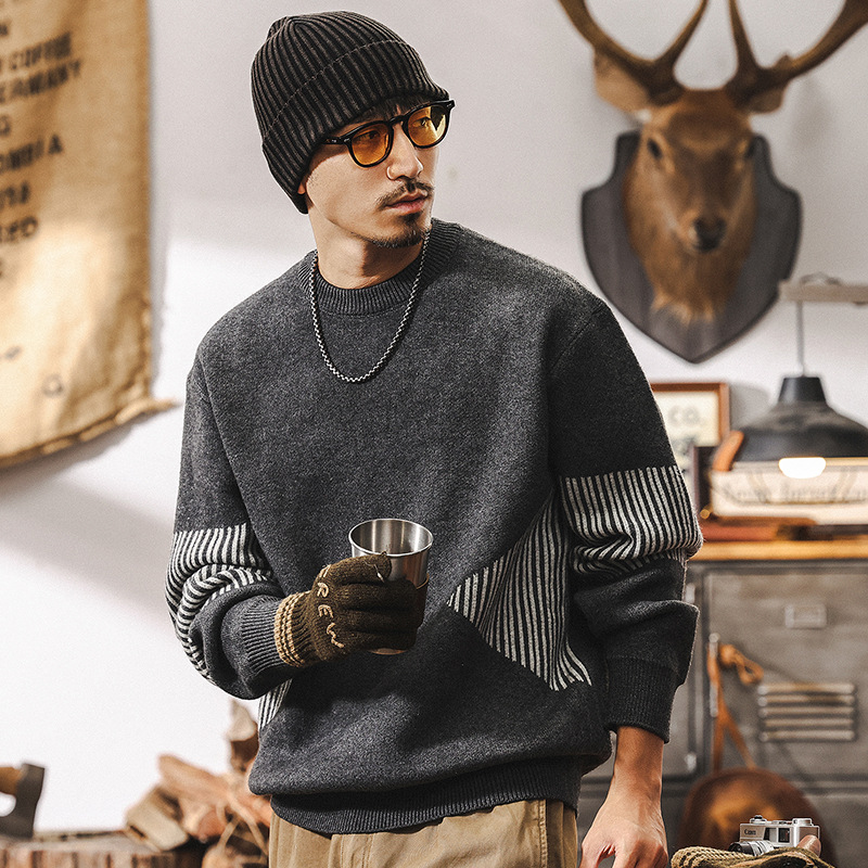 美式復古698g重磅毛衣男冬季加厚寬鬆慵懶風針織衫男士內搭秋冬款