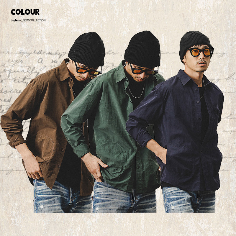 高級感工裝襯衫男長袖潮牌城市戶外通勤機能獵裝春季襯衣男士外套