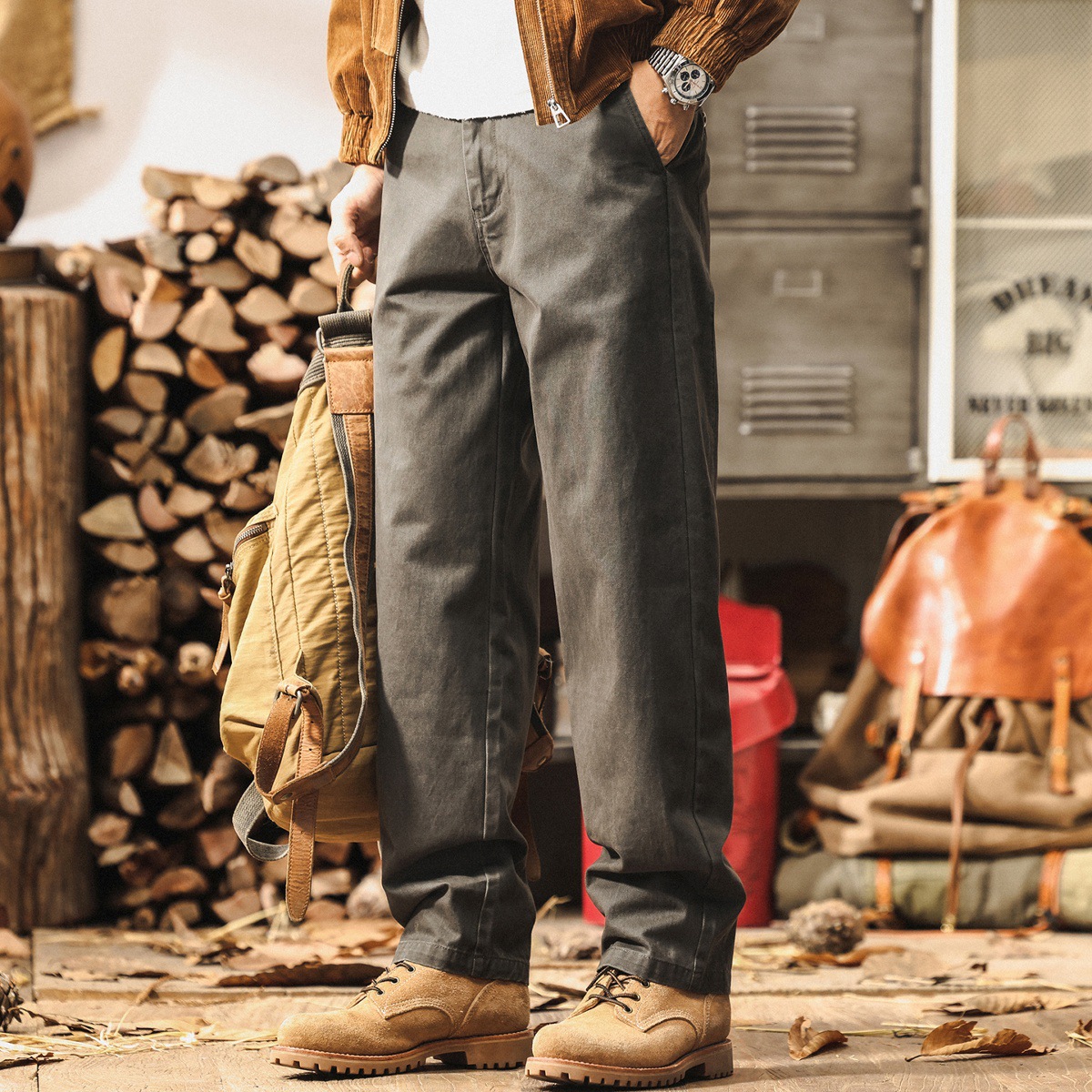 美式復古工裝褲男秋季2025新款寬鬆直筒長褲子簡約水洗男士休閒褲