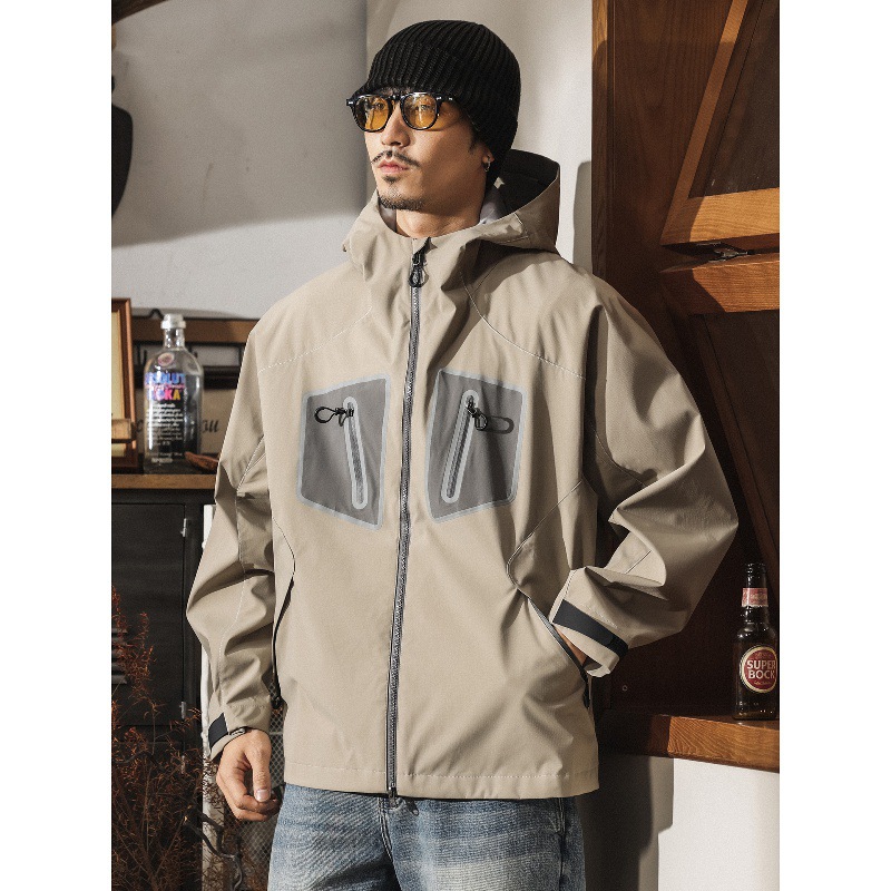 美式復古山系戶外壓膠防水衝鋒衣外套男春秋新款徒步登山工裝夾克