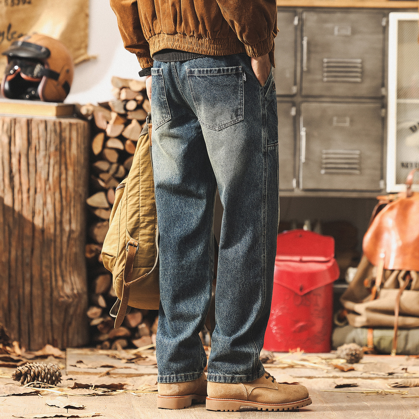 美式復古工裝褲子男秋季牛仔褲男潮牌2025直筒男士寬鬆休閒長褲潮