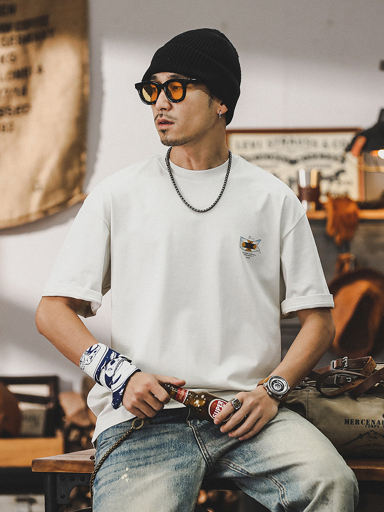 2024新款T恤男寬鬆美式重磅衣服短袖男夏季膠漿印花潮牌上衣