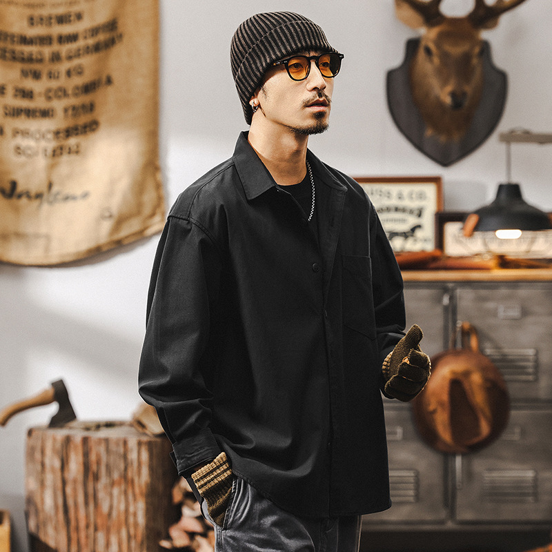 萊賽爾天絲高級感襯衫男長袖春季2025新款美式復古休閒襯衣外套男