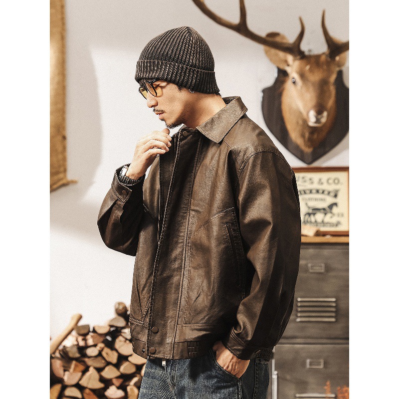 美式復古秋季皮夾克男2025新款寬鬆潮牌機車春秋款水洗皮衣外套男