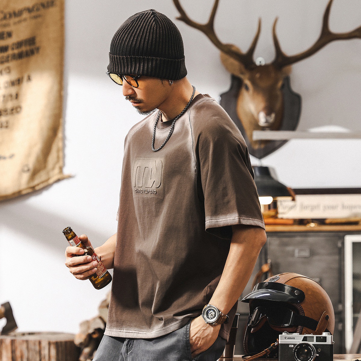 美拉德復古酵素水洗重磅T恤男短袖夏季美式潮牌寬鬆休閒上衣T男裝