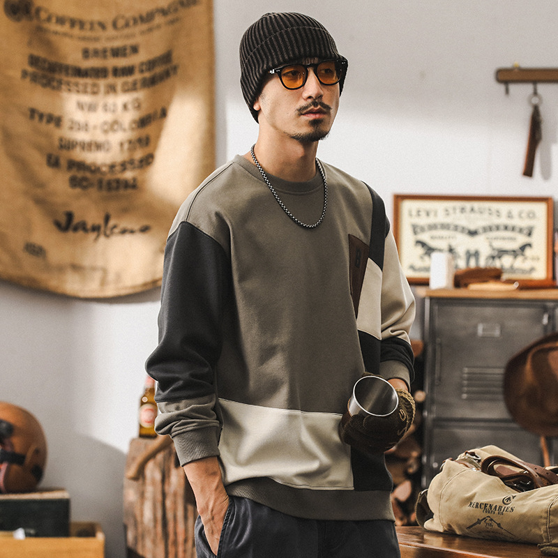 美式復古450g重磅磨毛空氣層衛衣男秋季高級感拼色上衣休閒男外套