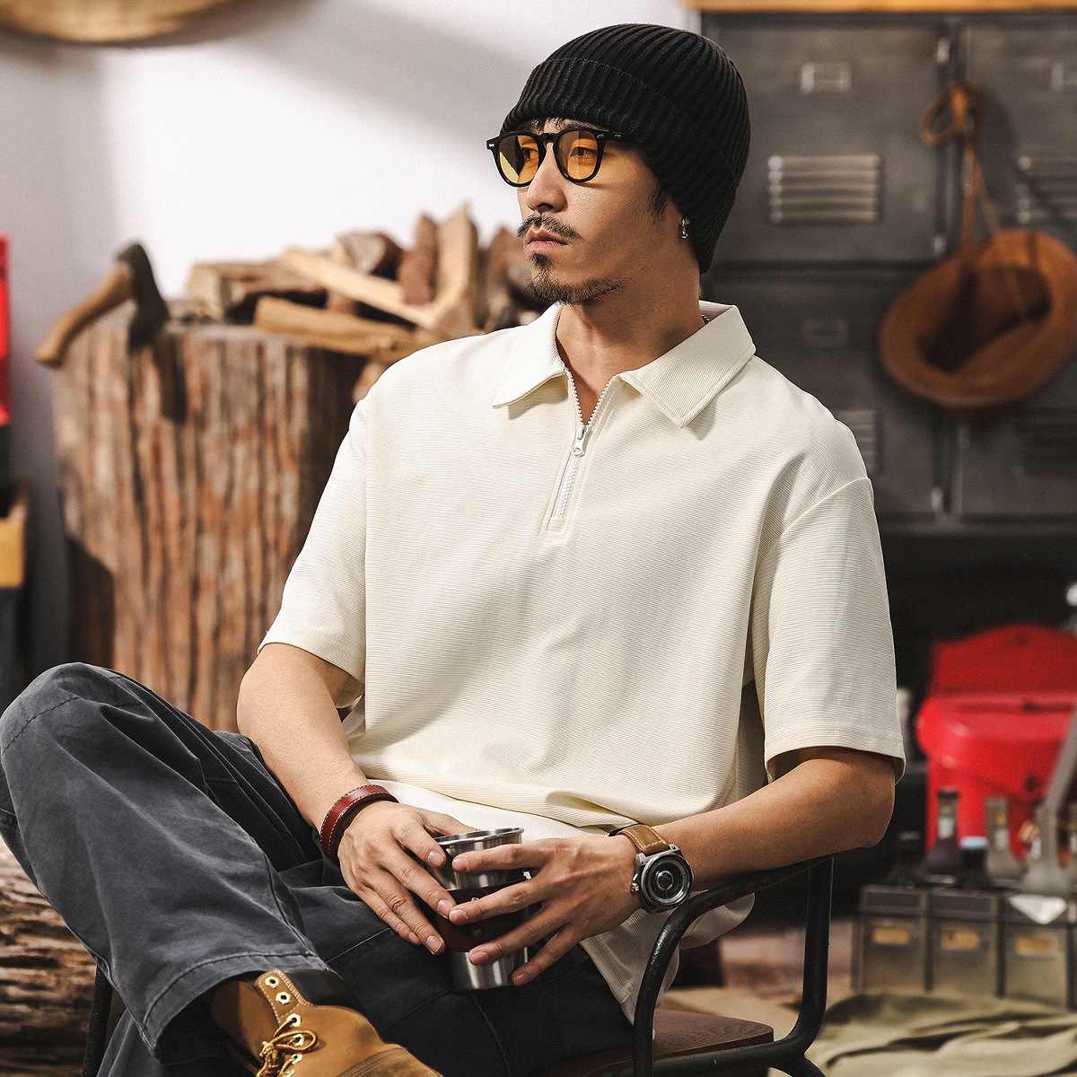 【涼感科技】梯級肌理感男士POLO衫短袖男夏季時尚潮牌寬鬆上衣男