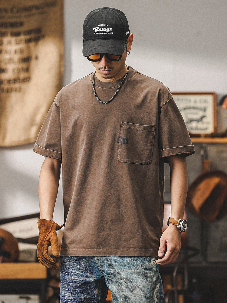 2024新款短袖男夏季寬鬆潮牌美式復古280g重磅T恤男做舊衣服