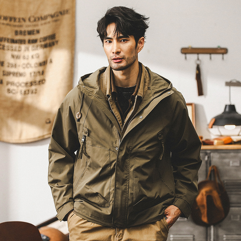 傑雷諾美式潮牌戶外機能沖鋒衣男外套春秋寬松防風防水連帽夾克男