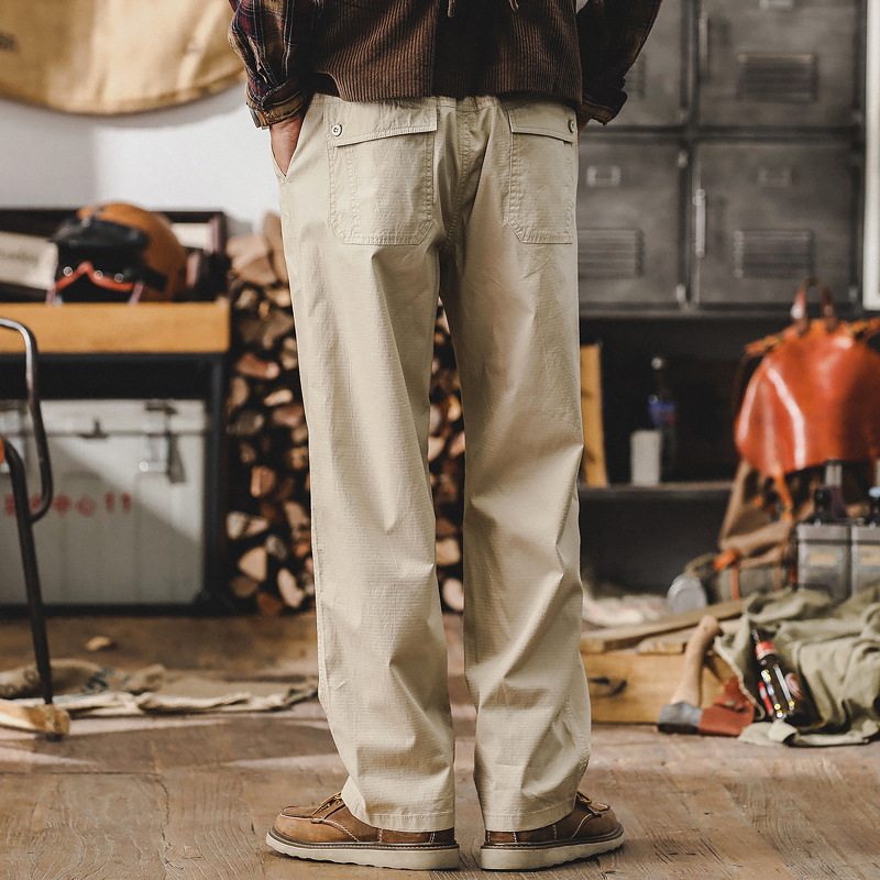 簡約潮牌工裝褲子男美式2024新款春季薄款男褲寬鬆直筒男士休閒褲