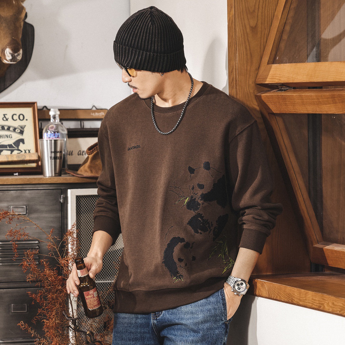 國風潮流400g歐棉絨重磅衛衣男春秋潮流復古寬鬆大碼秋季男士上衣