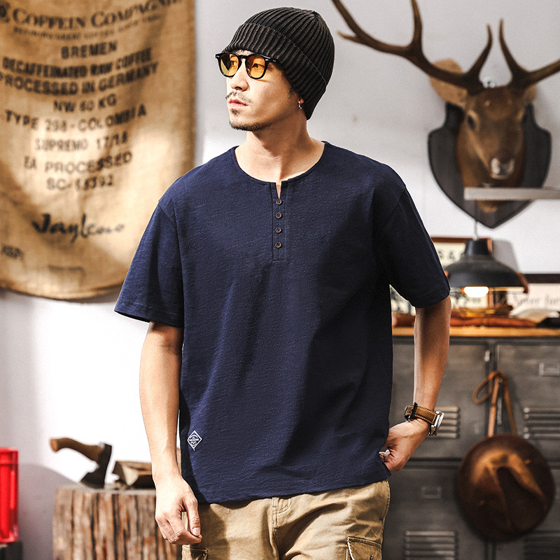 美式復古竹節肌理感短袖T恤男夏季2025新款潮流硬漢男士POLO衫