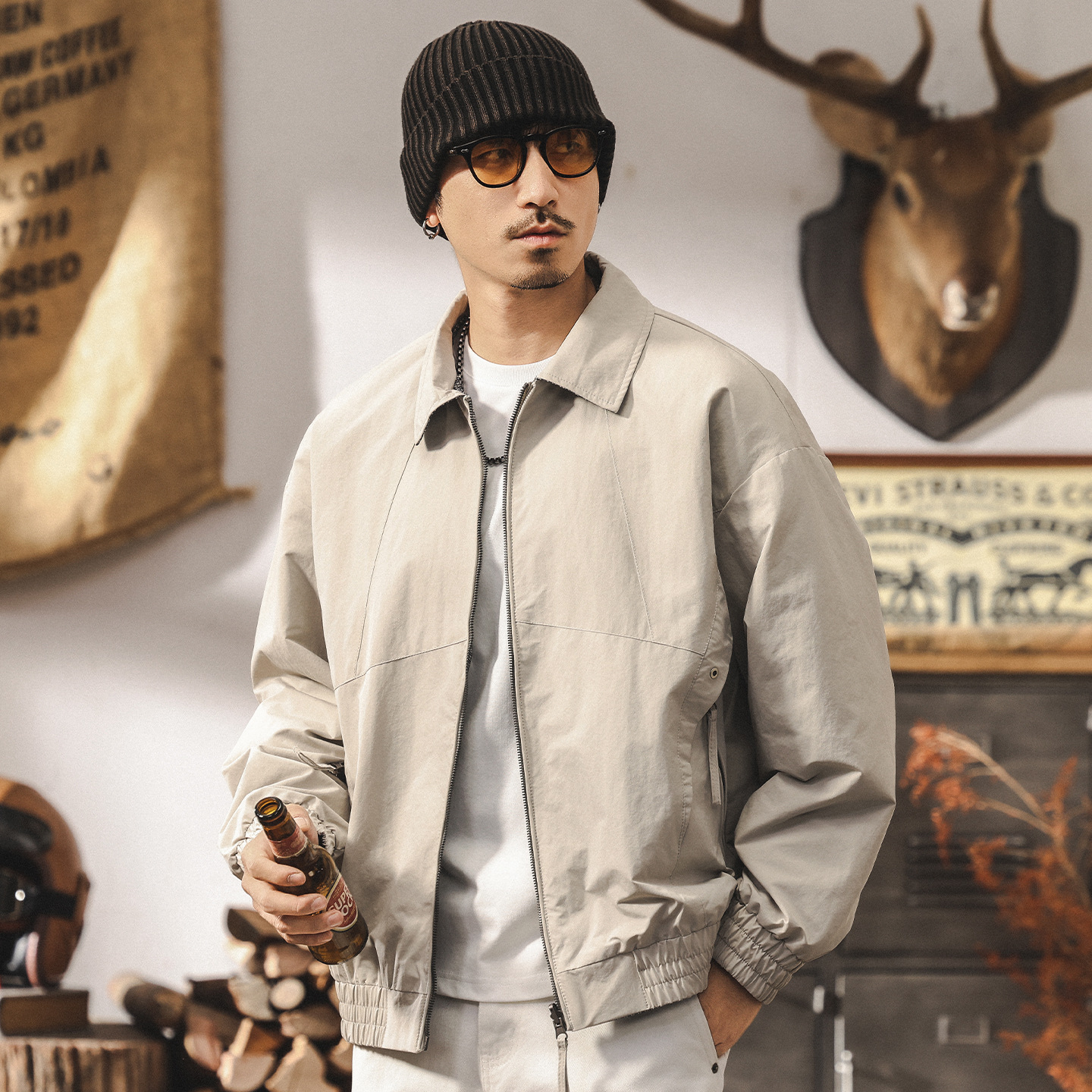 【雙面穿】美式復古春秋教練夾克男2025新款寬鬆行政休閒男士外套