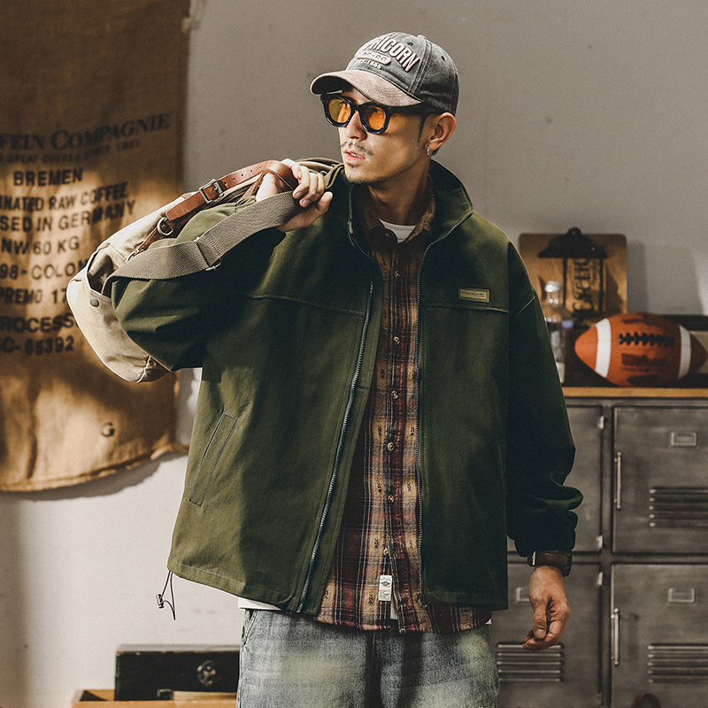 杰雷諾美式潮牌軍綠色休閒夾克男秋冬款寬鬆簡約ins拼接外套