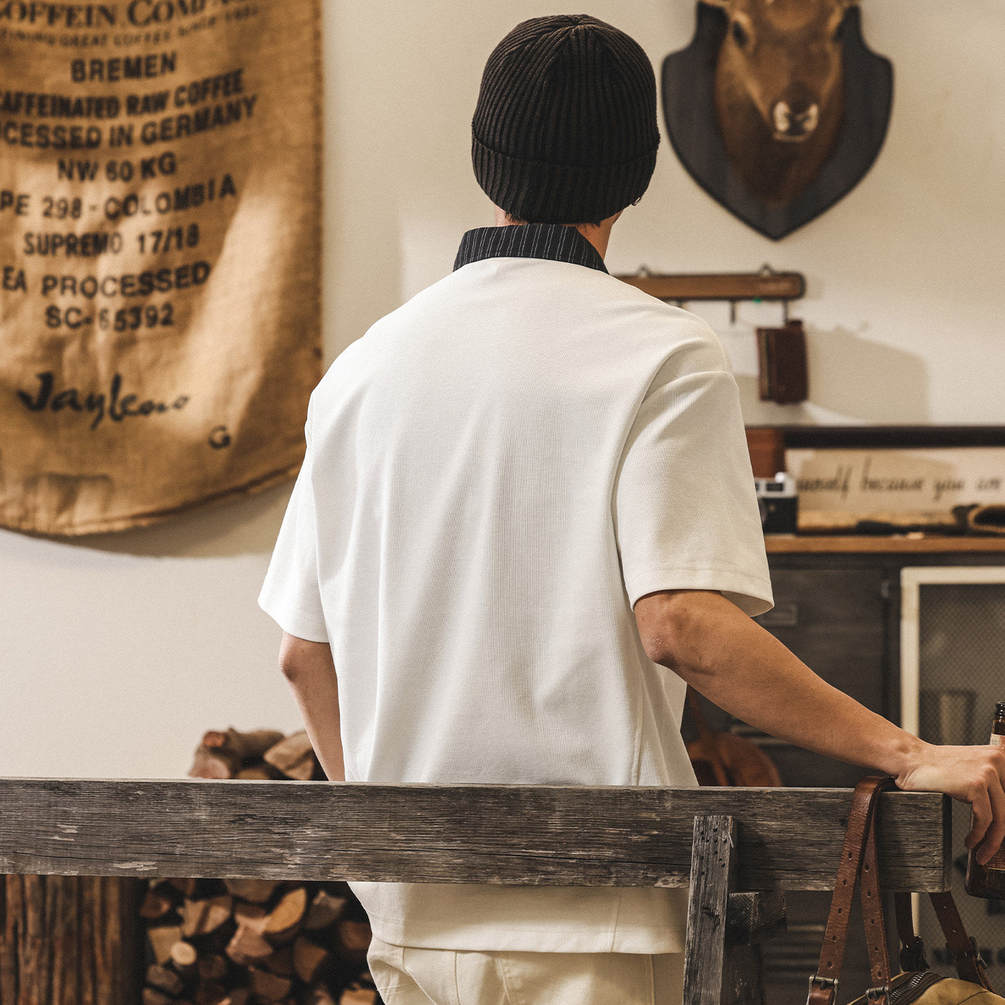 美式復古假兩件條紋襯衫領T恤短袖男款Polo衫夏季潮流寬鬆亨利衫