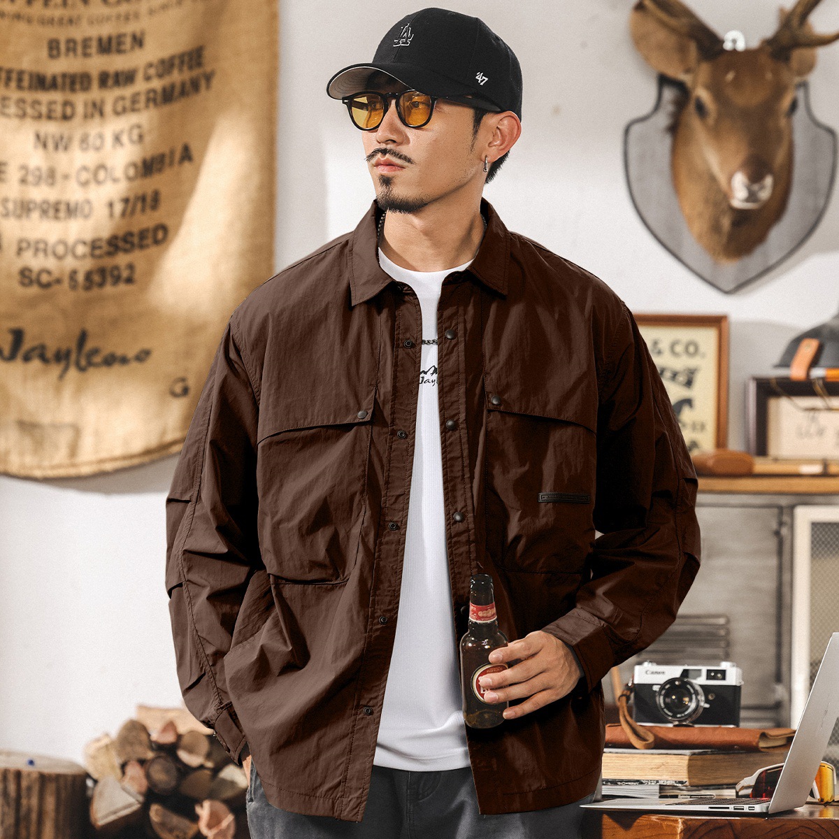 冰絲涼感防曬襯衫男夏季新款速乾輕薄防曬衣寬鬆男生薄款襯衣外套