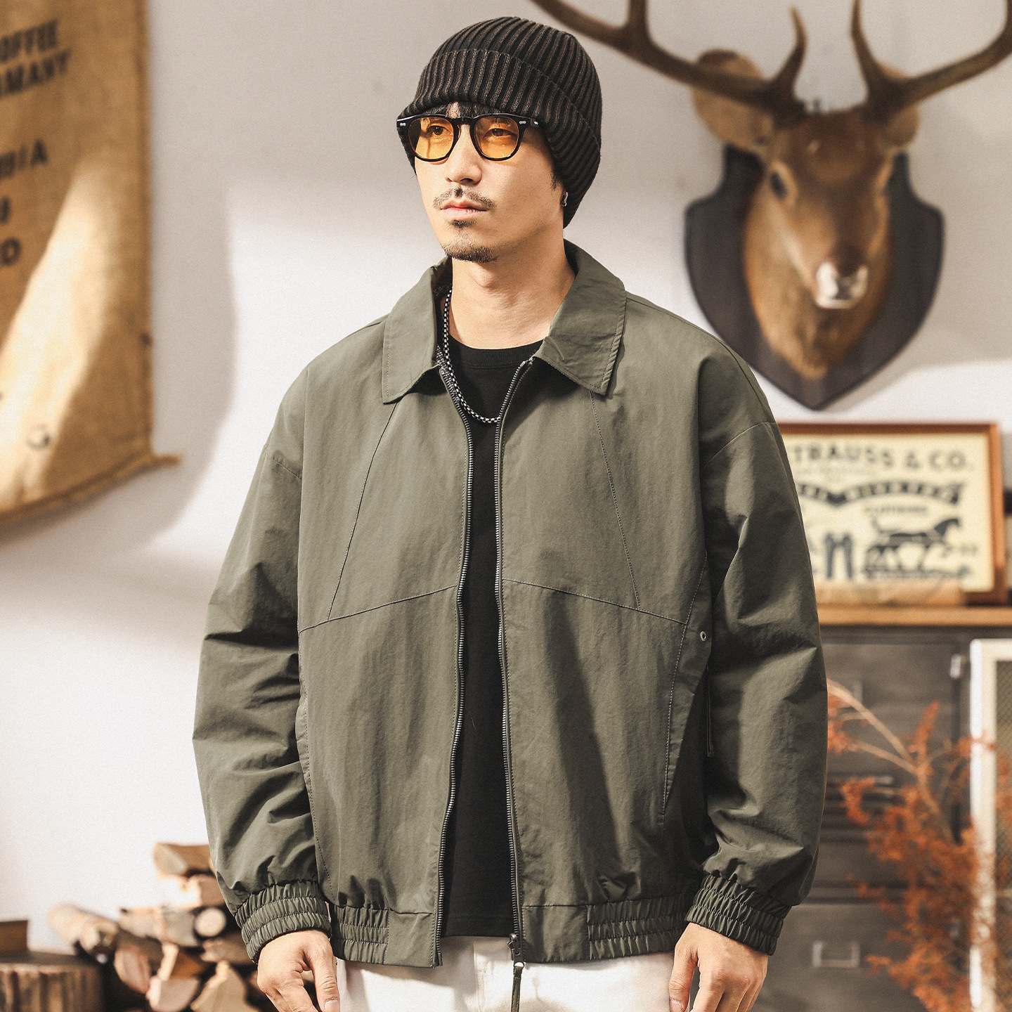 【雙面穿】美式復古春秋教練夾克男2025新款寬鬆行政休閒男士外套