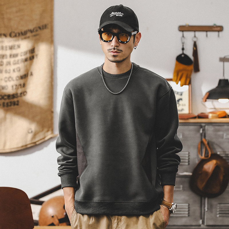 美式復古重磅衛衣男2024秋季新款高端羅紋拼接設計感休閒寬鬆上衣