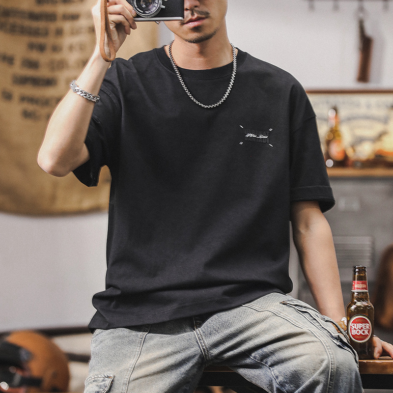 雙紗重磅T恤短袖男夏季2024新款涼感美式復古扎染半袖寬鬆上衣男