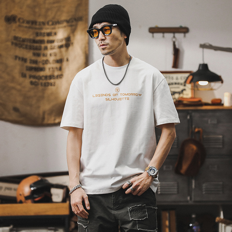 2024夏季新款白色T恤男短袖龍年國潮男裝寬鬆250g重磅體恤男