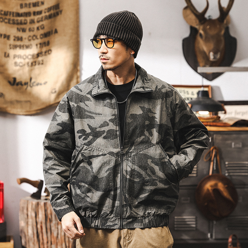 美式復古工裝迷彩夾克男秋季新款潮流痞帥寬鬆短款飛行外套男春秋