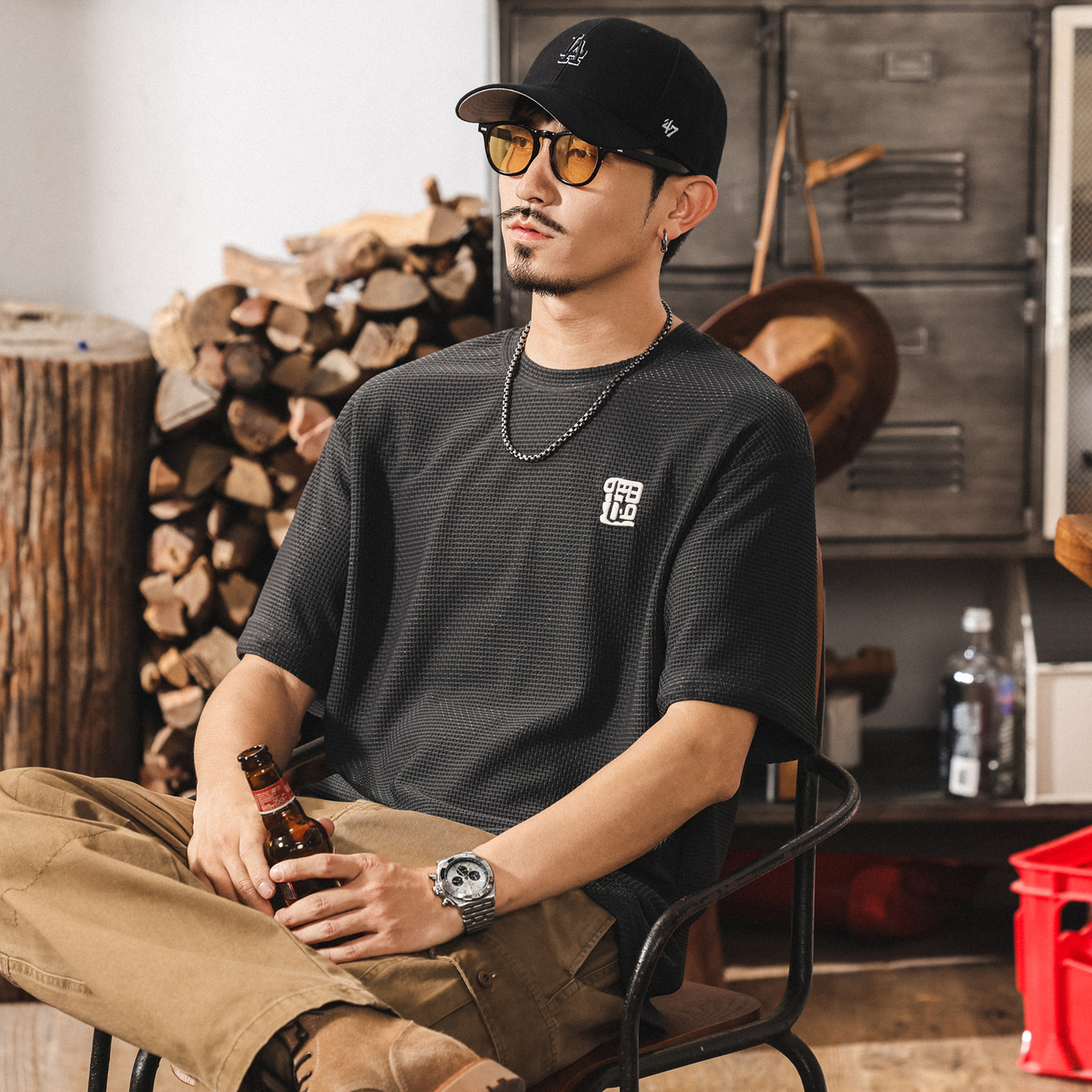 冰絲涼感抑菌男士t恤短袖夏季2025新款寬鬆速幹防曬休閒半袖上衣