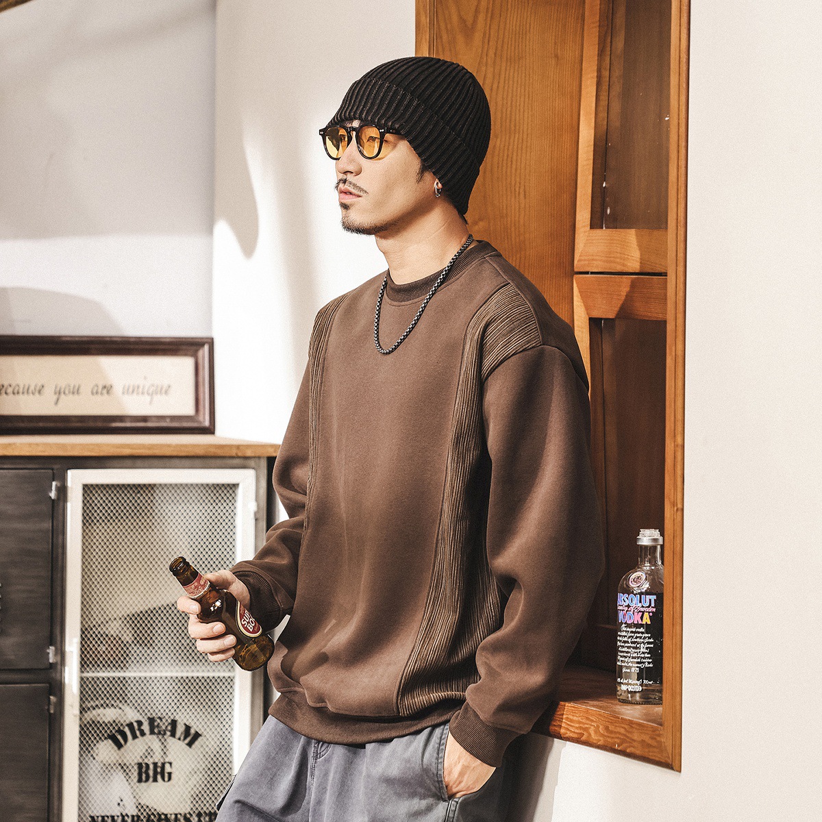 美式復古拼接設計感秋季重磅衛衣男2025新款春秋潮牌寬鬆男士上衣