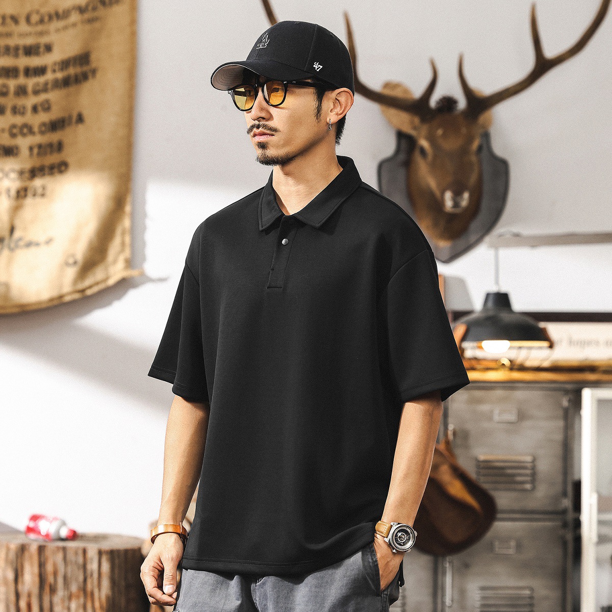 莫代爾空氣層垂感短袖T恤男西甲2025新款涼感美式復古男士polo衫