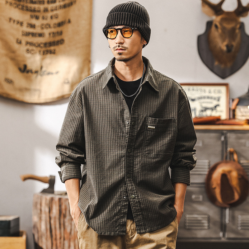 美拉德復古格子襯衫男美式春季2025新款美系潮牌寬鬆休閒長袖襯衣