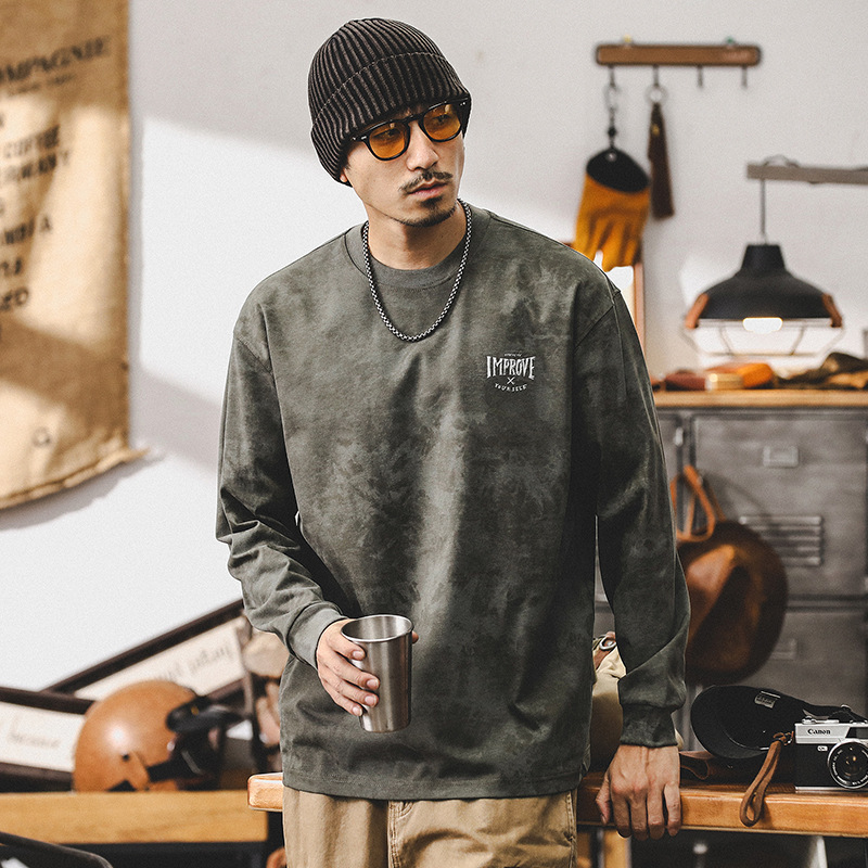 杰雷諾美式復古長袖T恤男秋季270g重磅寬鬆潮牌雲染洗褪男士上衣T