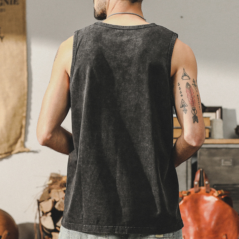 杰雷諾蠟染雪花美式復古純棉背心男款健身籃球寬鬆潮牌無袖t恤男