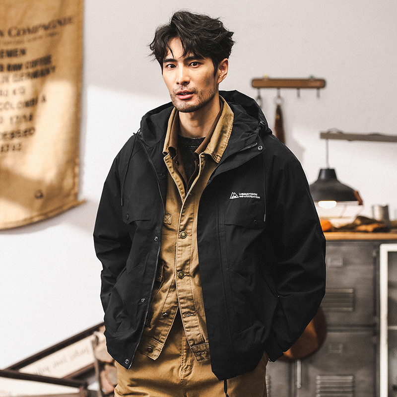 美式復古工裝外套男春秋2024新款山系衝鋒衣機能戶外黑色男士夾克