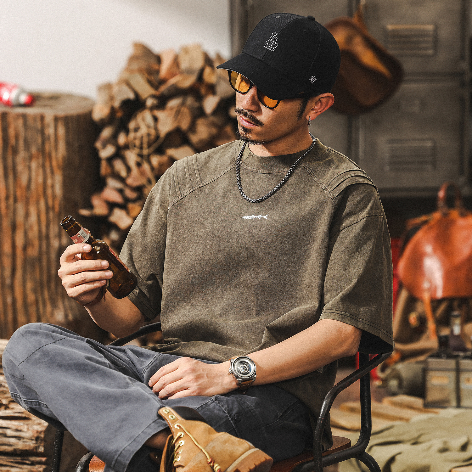 美式復古短袖男潮牌男士T恤2025新款夏季硬漢水洗寬鬆上衣男