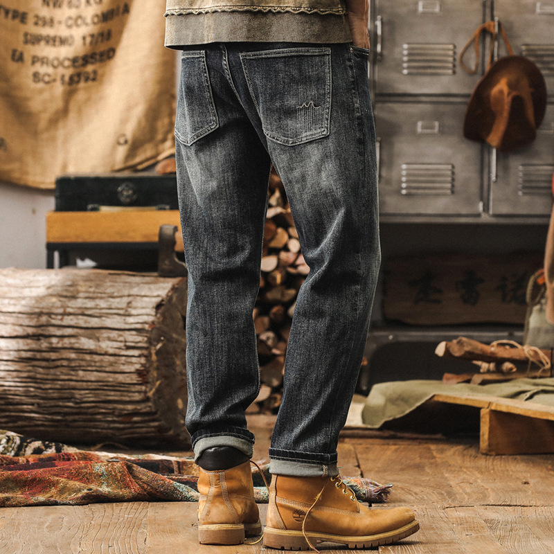 美式重磅經典牛仔褲男直筒修身大碼褲子男秋季復古水洗休閒長褲男