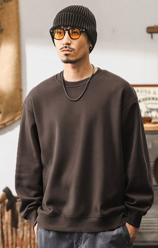 美式復古360g重磅衛衣男秋冬款潮牌寬鬆簡約男士痞帥棗紅色上衣男