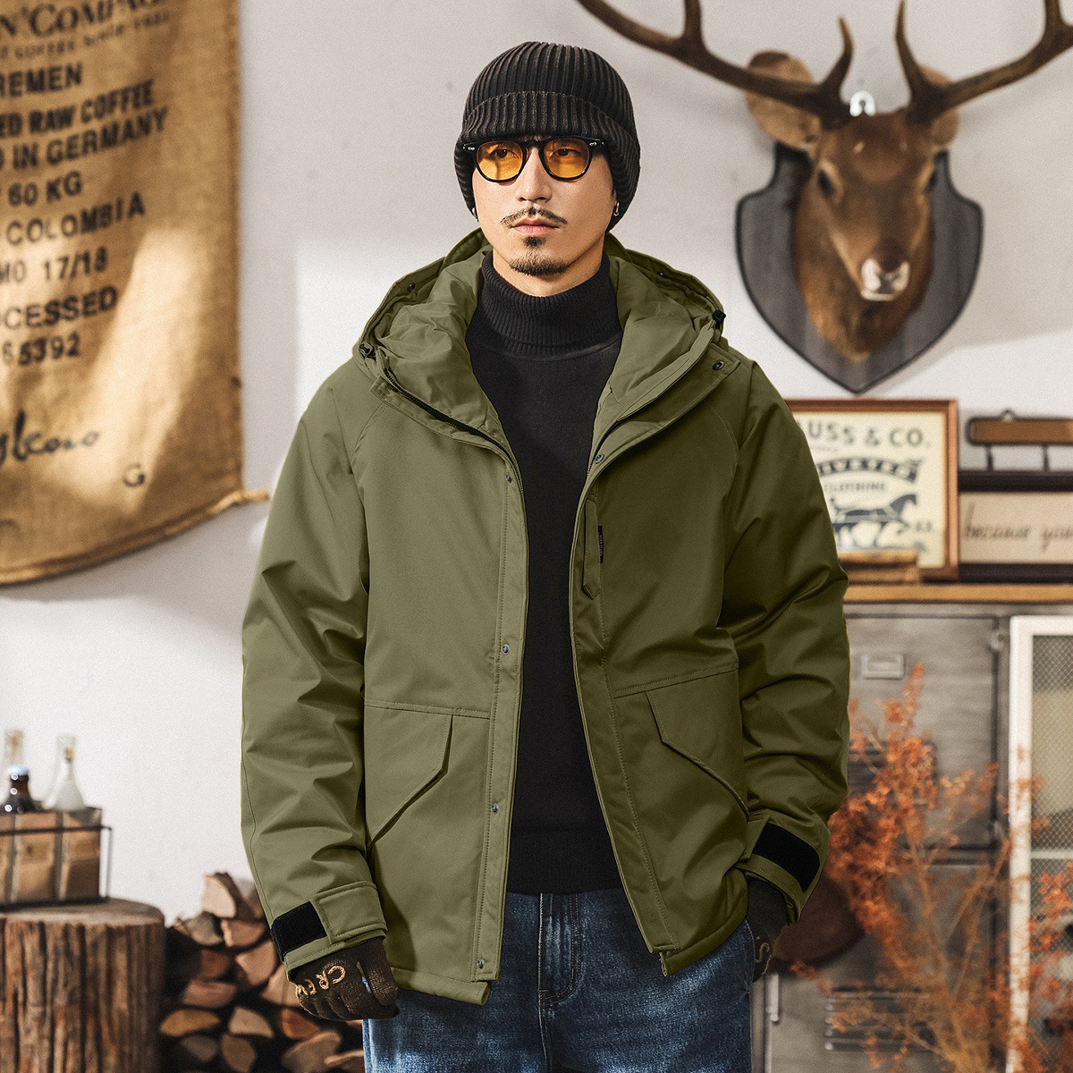 90%純白鴨絨高充絨蓬鬆羽絨服男冬季加厚美式復古戶外工裝外套男