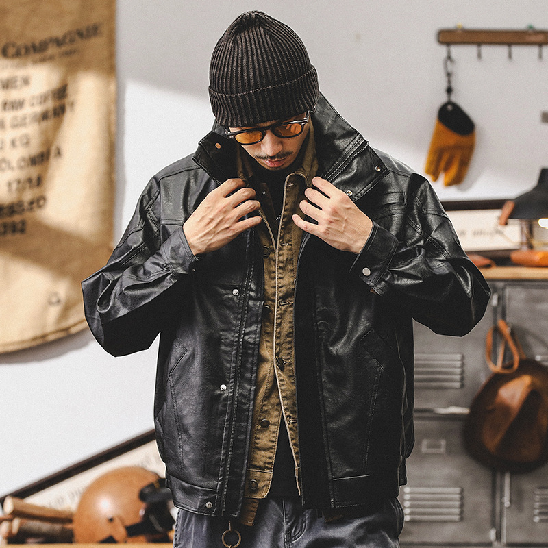 美式復古軟皮衣外套男秋季潮牌寬鬆硬漢痞帥機車工裝夾克男春秋款