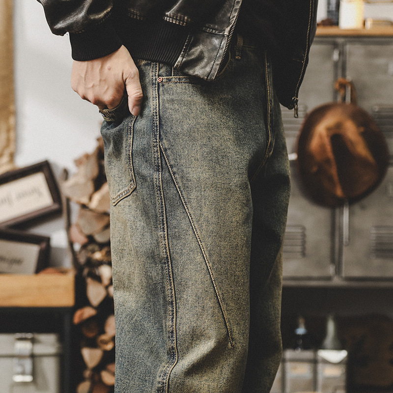 傑雷諾美式複古黃泥牛仔褲男款直筒潮牌百搭寬松水洗褲子男春秋款