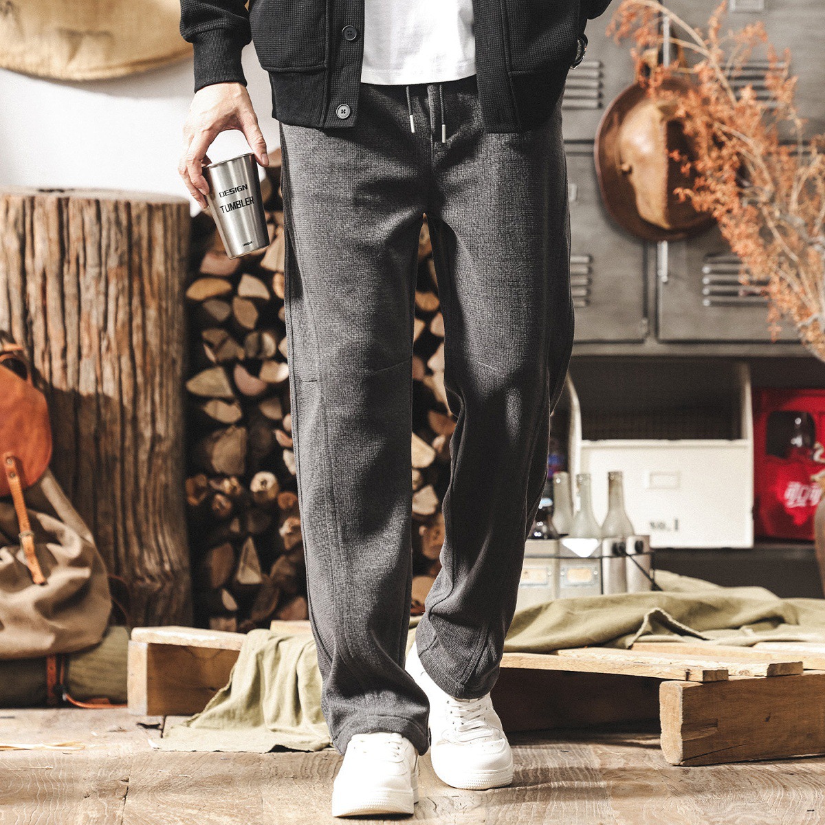 美式復古重磅雪尼爾男士褲子2025冬季厚款休閒衛褲男寬鬆直筒長褲