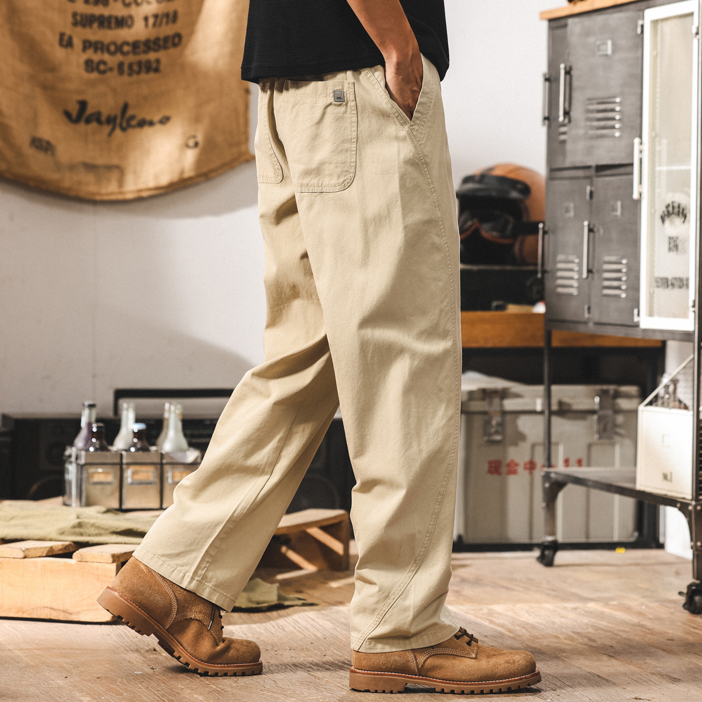 夏季薄款萊賽爾休閒褲男士2025新款潮牌寬鬆直筒卡其色工裝長褲子