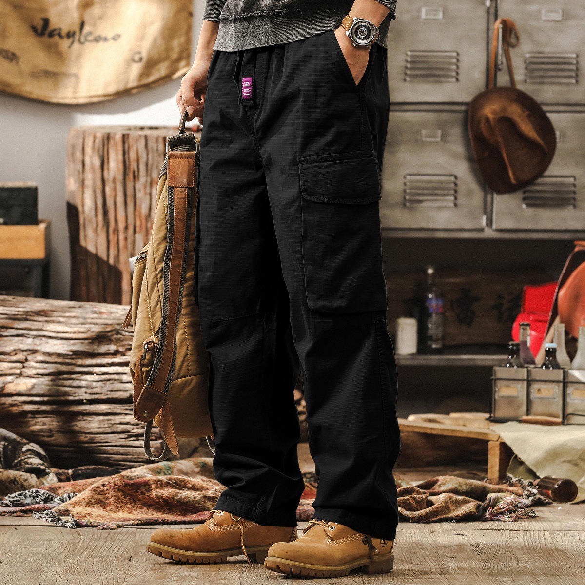 美式戶外機能工裝褲子男直筒秋季新款美拉德復古通勤寬鬆休閒褲男