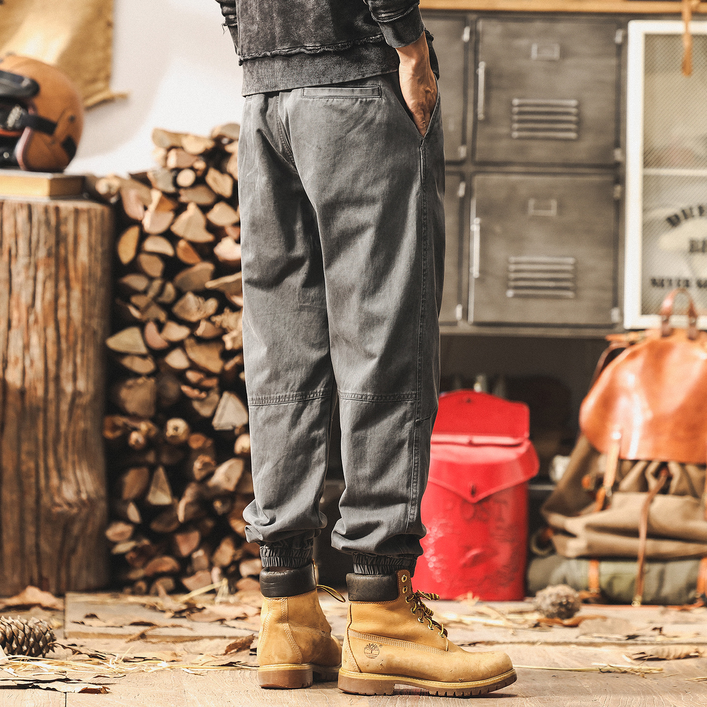 美式復古簡約水洗工裝褲子男秋季2025新款潮牌束腳男褲寬鬆休閒褲