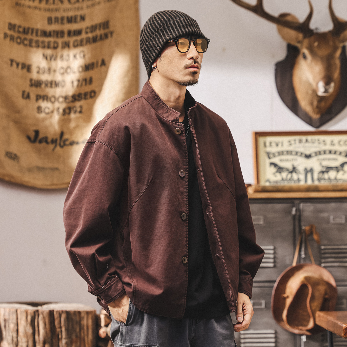 美式復古重磅工裝外套男春秋潮流帥氣寬鬆休閒阿美咔嘰夾克男秋季