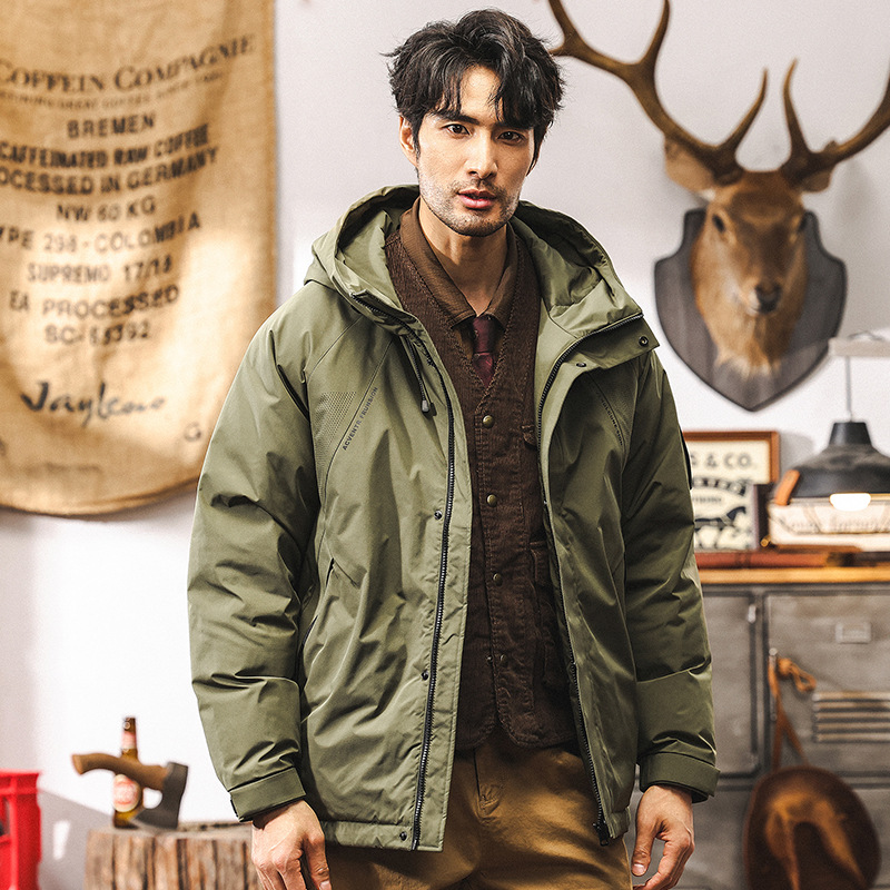美式復古軍綠色工裝羽絨服男冬季連帽石墨烯加厚保暖男士秋冬外套