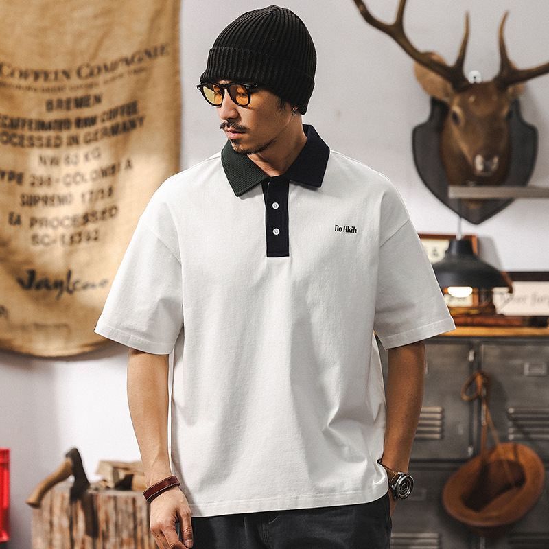 美式重磅250g復古Polo衫男士短袖T恤夏季潮牌新疆棉半袖男款T衣服
