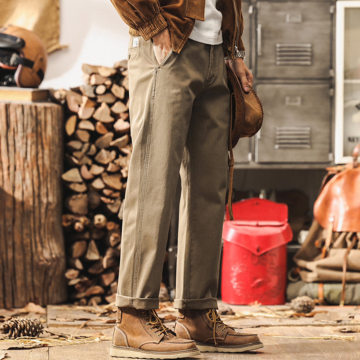 美式工裝復古卡其色褲子男款秋季潮牌寬鬆直筒新款簡約男士休閒褲